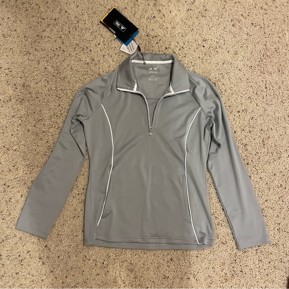 NWT grey adidas climalite quarter zip size S